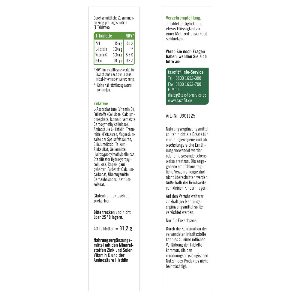 taxofit Zink + Histidin + Vitamin C + Selen 40 St Tabletten
