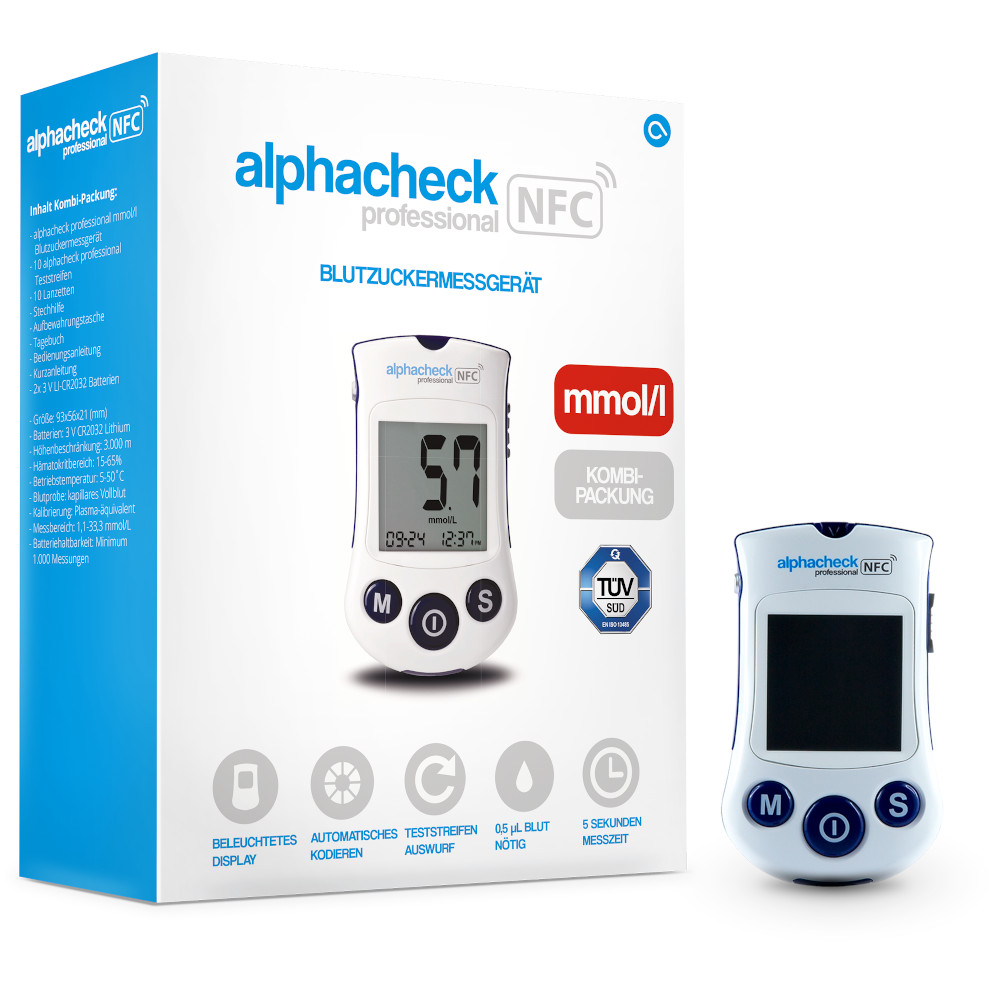 ALPHACHECK professional Blutzuckermessgerät Kombipackung 1 St Kombipackung