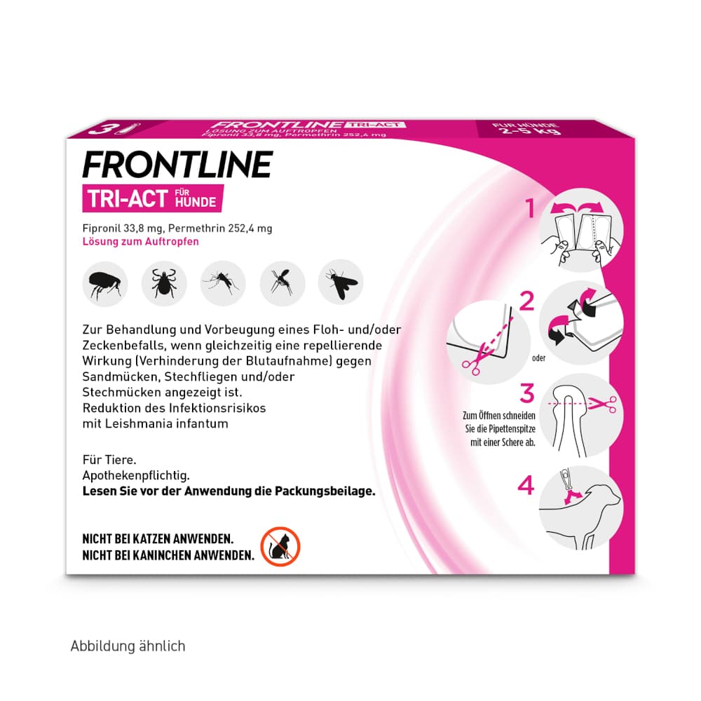 FRONTLINE TRI-ACT gegen Zecken, Flöhe und fliegende Insekten für Hunde XS (2-5 kg)  3 St Lösung