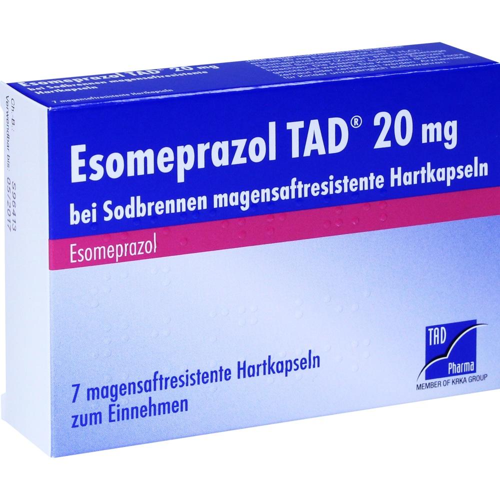 Esomeprazol TAD 20mg bei Sodbrennen 7 St Magensaftresistente Hartkapseln