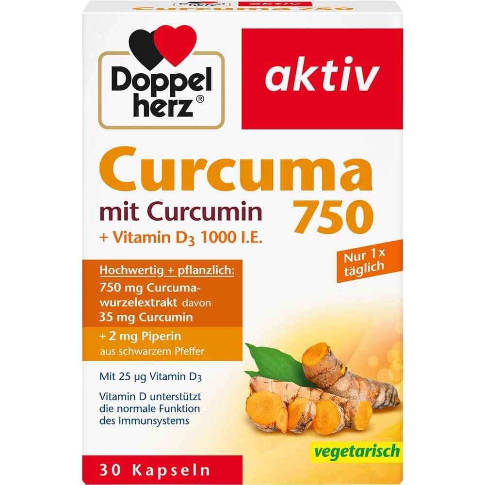 Doppelherz aktiv Curcuma 750 + Vitamin D3 1000 I.E. 30 St Kapseln
