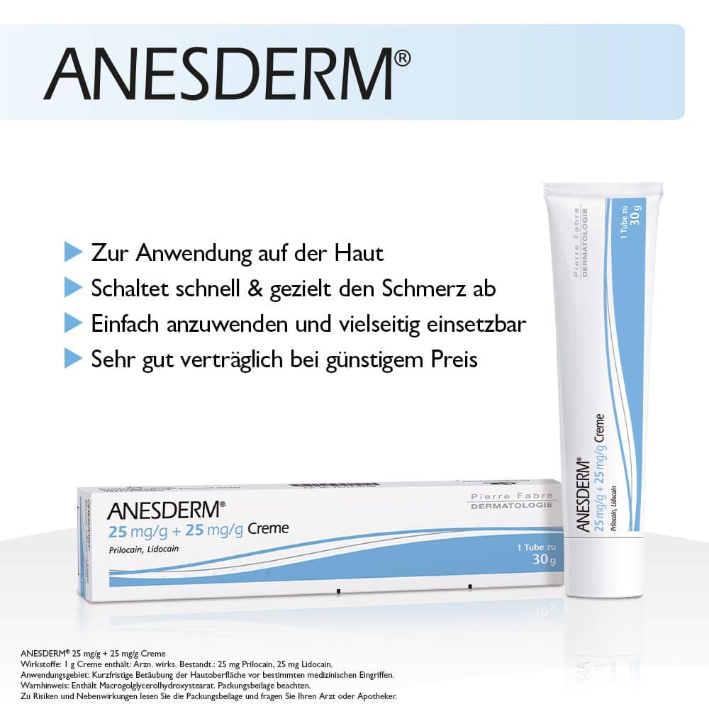ANESDERM 25 mg/g + 25 mg/g Creme + 10 Pflaster 5X5 g Creme