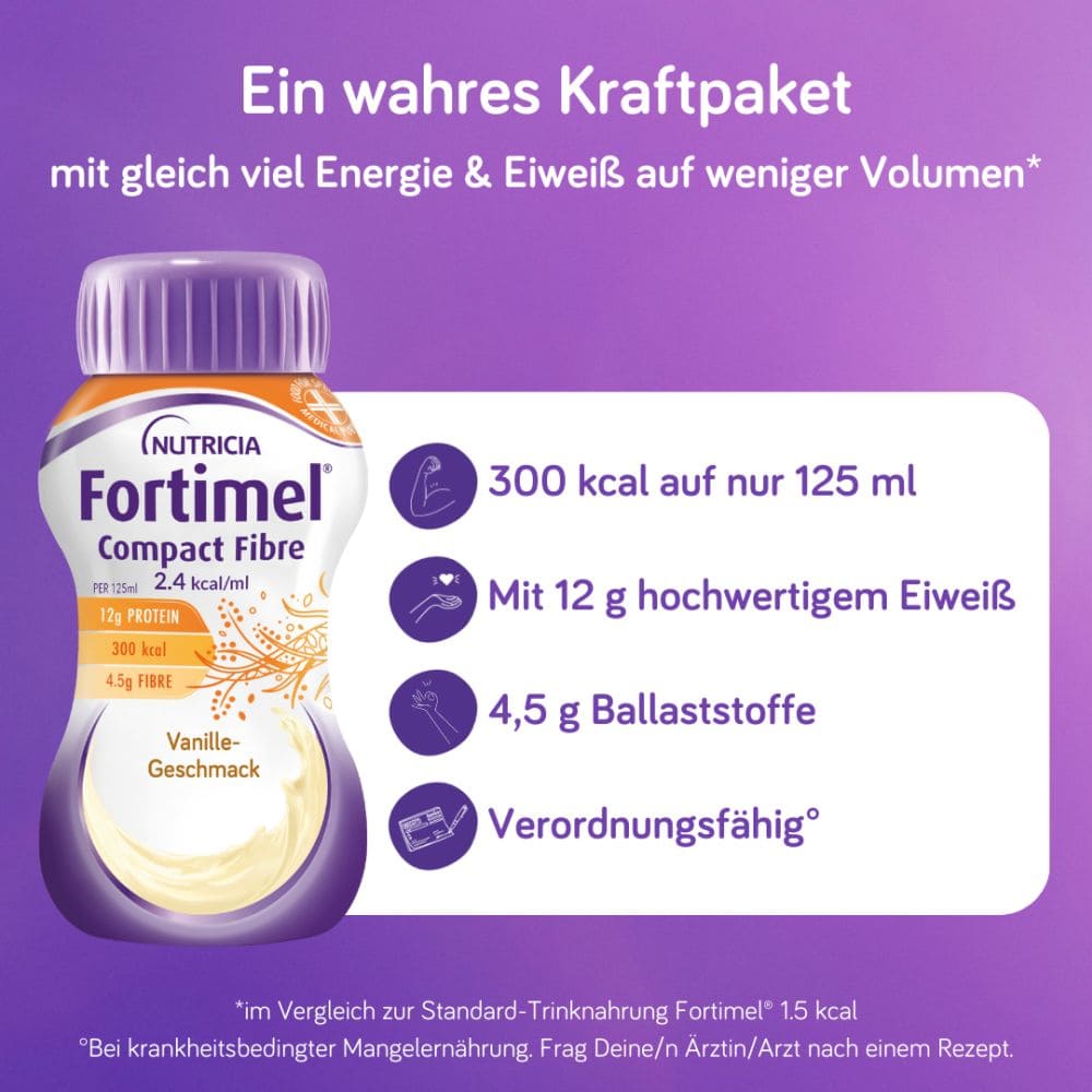 Fortimel Compact Fibre 2.4 Trinknahrung Vanille 8X4X125 ml Flüssigkeit