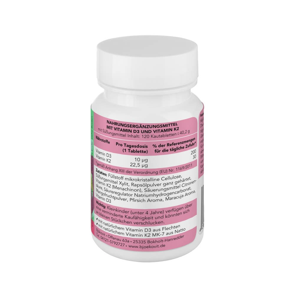 Vitamin D3+K2 Kinder Kautabletten Vegan 120 St Kautabletten