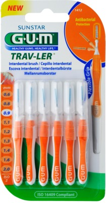 GUM TRAV-LER 0,9mm Kerze orange Interdentalbürsten +6Kappen 6 St Zahnbürste