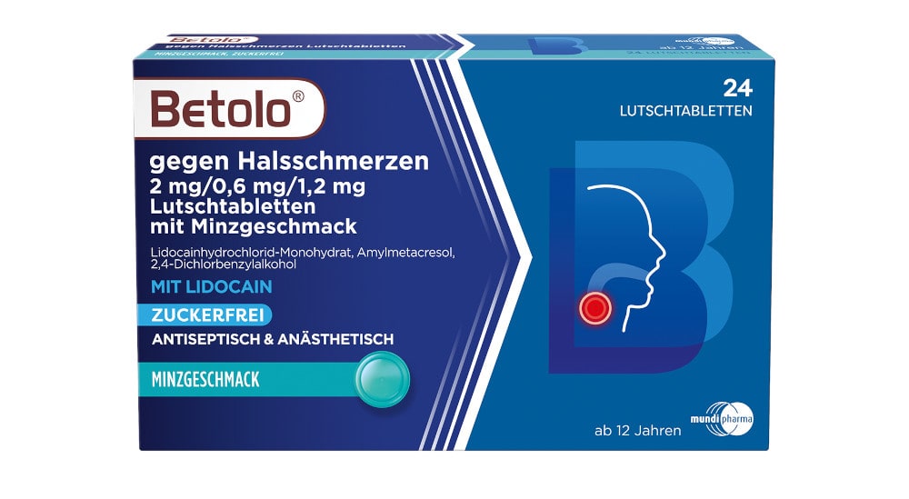 Betolo gegen Halsschmerzen 2 mg/0,6 mg/1,2 mg ZUCKERFREI 24 St Lutschtabletten