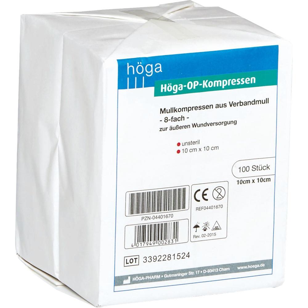 HÖGA OP Kompressen 10x10 cm unsteril 8fach 100 St Kompressen