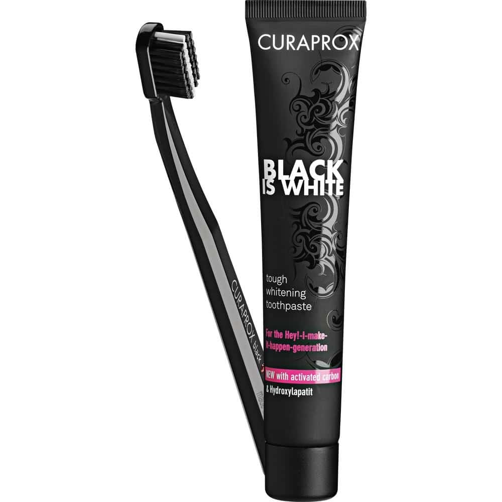 CURAPROX BLACK IS WHITE Kohlezahnpasta & Bürste 1 St