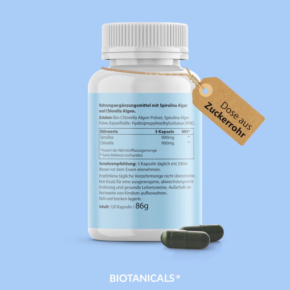 BIOTANICALS SPIRULINA CHLORELLA 120 St Kapseln
