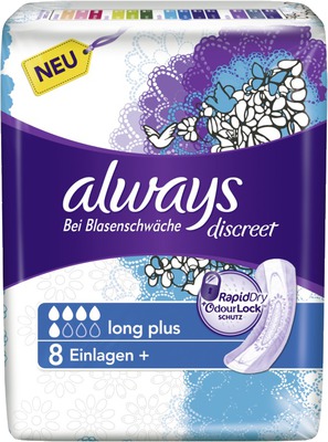 always discreet Bei Blasenschwäche long plus Einlagen 8 St Binden