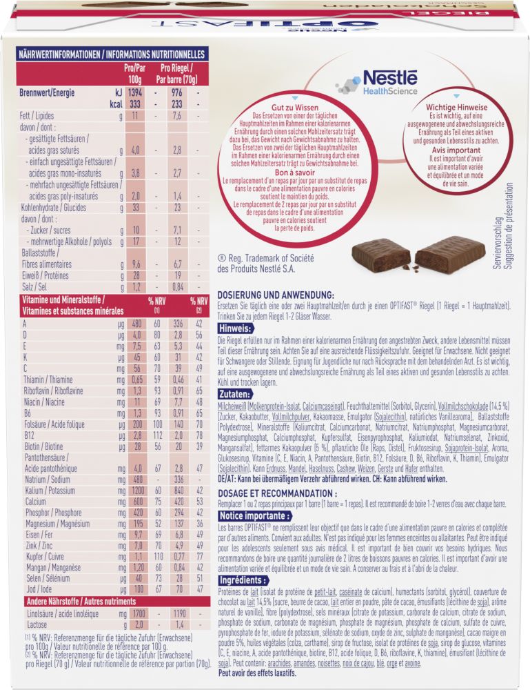 OPTIFAST RIEGEL Schokoladen GESCHMACK 6X70 g