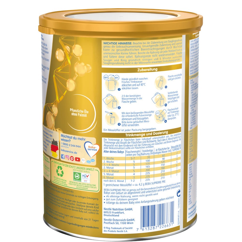 Nestle BEBA supreme PRE Anfangsnahrung von Geburt an 800 g Pulver