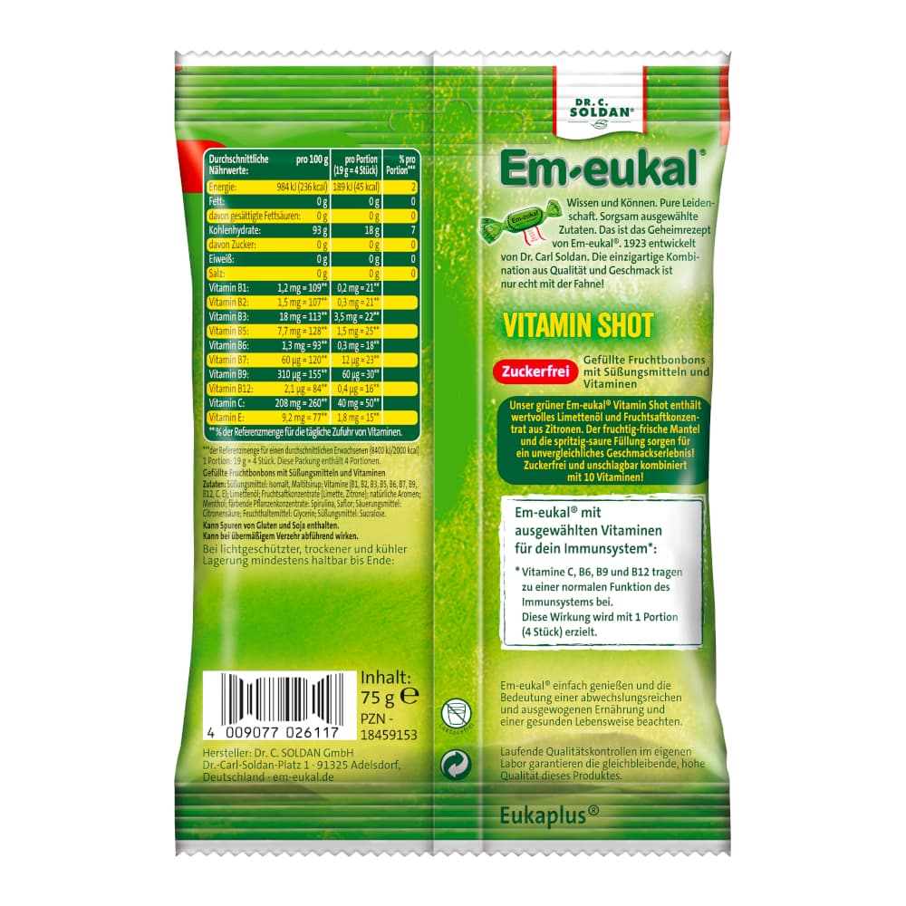Em-eukal VITAMIN SHOT sauer gefüllt 75 g Bonbons