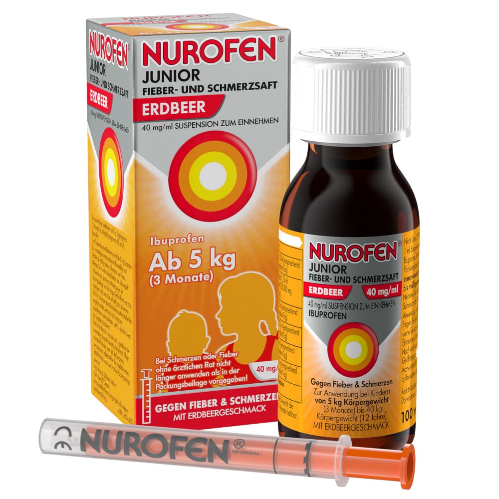 NUROFEN Junior Fiebersaft Erdbeere 40mg/ml 100 ml Suspension zum Einnehmen