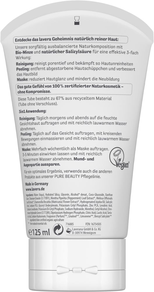 Lavera Pure Beauty 3in1 Reinigung Peeling Maske 125 ml Gesichtsmaske