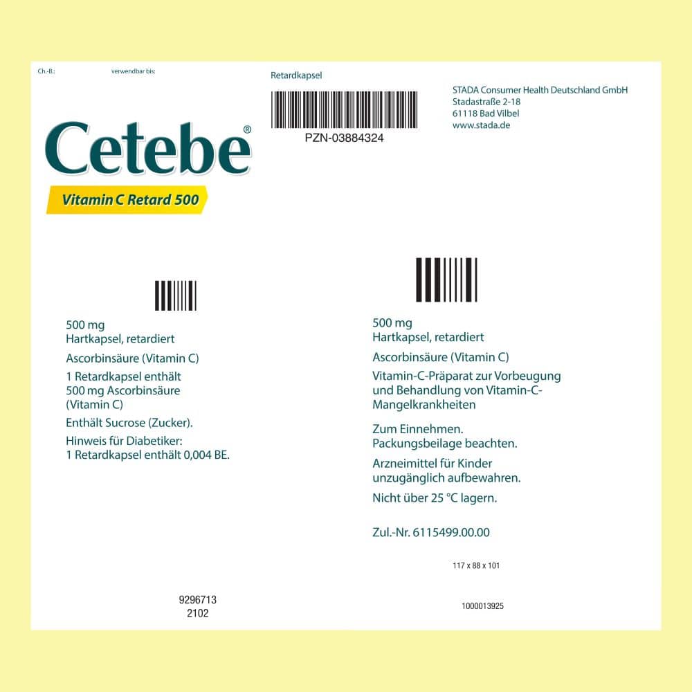 CETEBE Vitamin C 500 mg 180 St Hartkapseln
