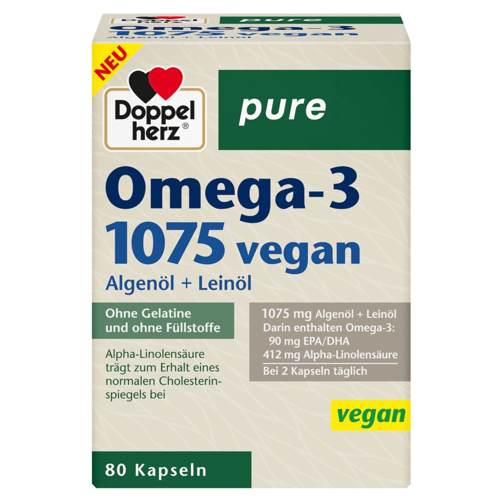 Doppelherz pure Omega-3 1075 vegan 80 St Kapseln