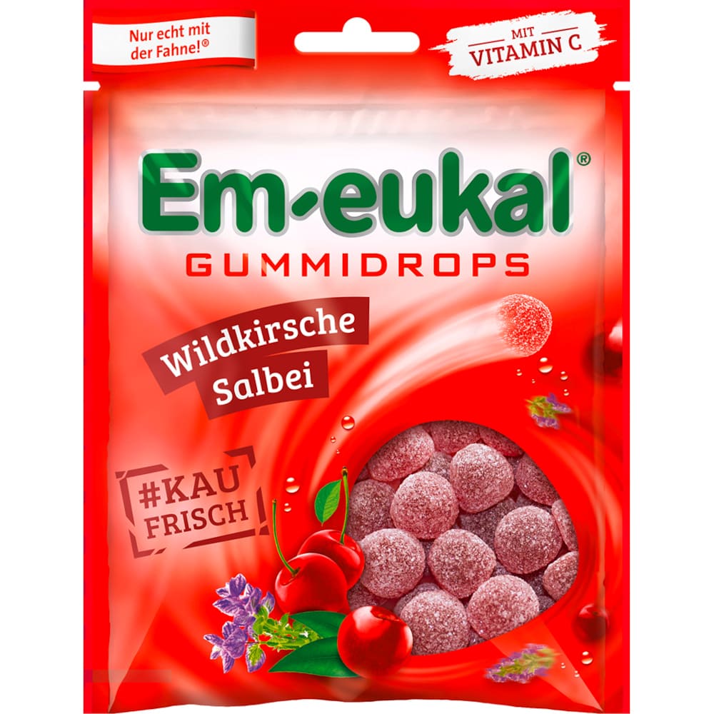 Em-eukal Gummidrops WILDKIRSCH-SALBEI zuckerhaltig 90 g Bonbons