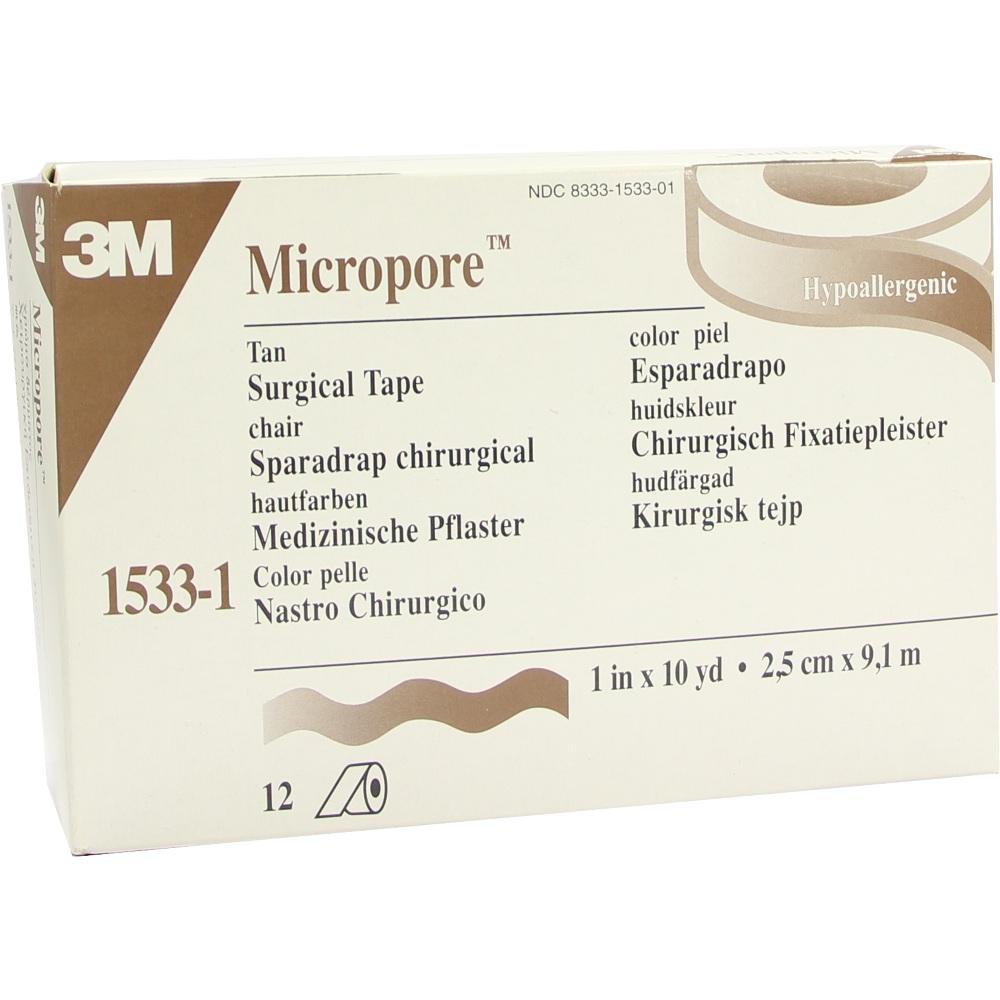 MICROPORE Vliespflaster 2,5 cmx9,1 m haut 1533-1 12 St Pflaster