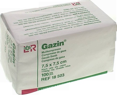 GAZIN Mullkomp.7,5x7,5 cm unsteril 8fach Op 100 St Kompressen