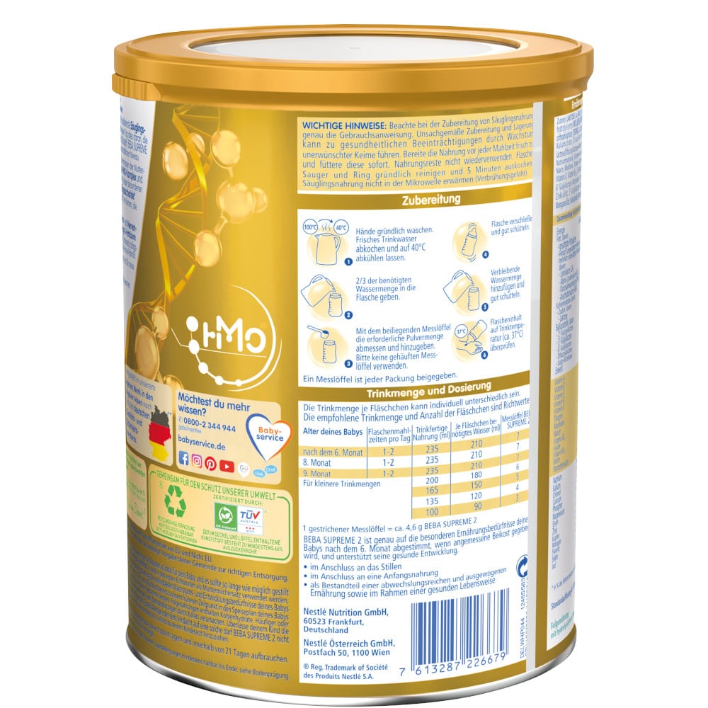 Nestle BEBA supreme 2 Folgenahrung 800 g Pulver