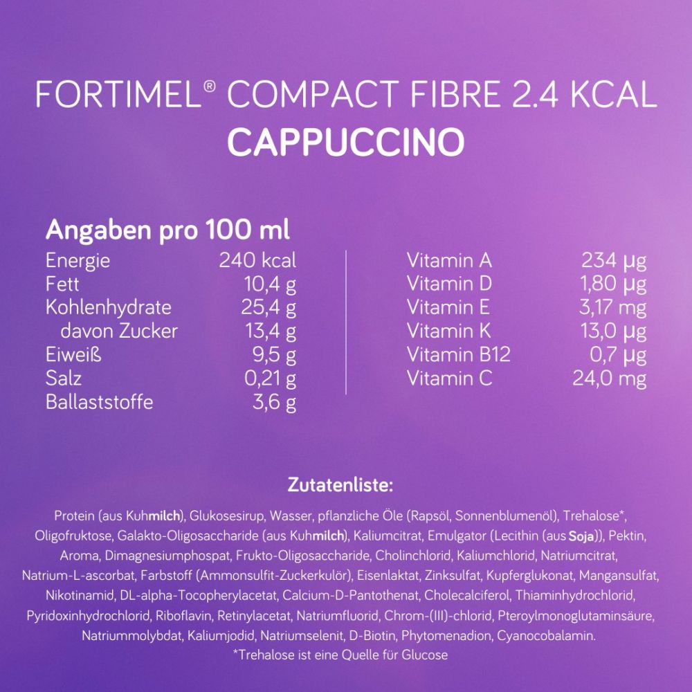 Fortimel Compact Fibre 2.4 Trinknahrung Cappuccino 4X125 ml Flüssigkeit