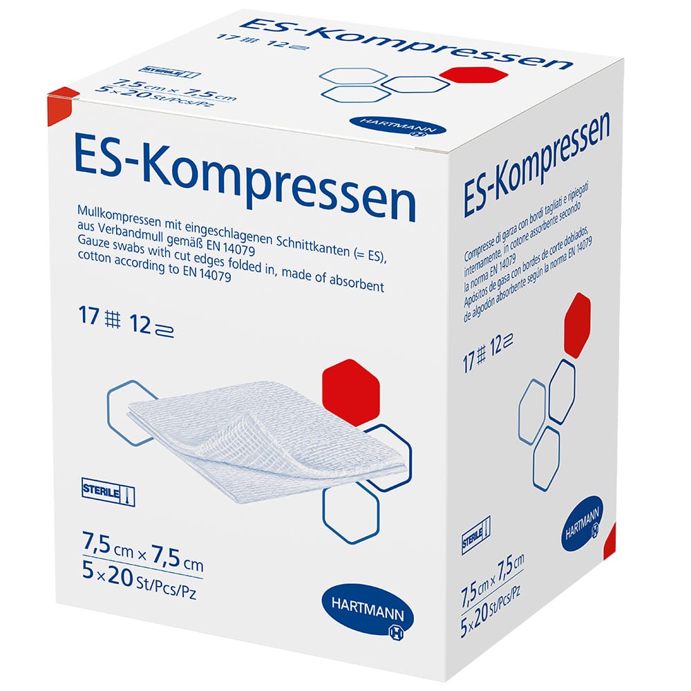 ES-KOMPRESSEN steril 7,5x7,5 cm Großpackung 5X20 St Kompressen
