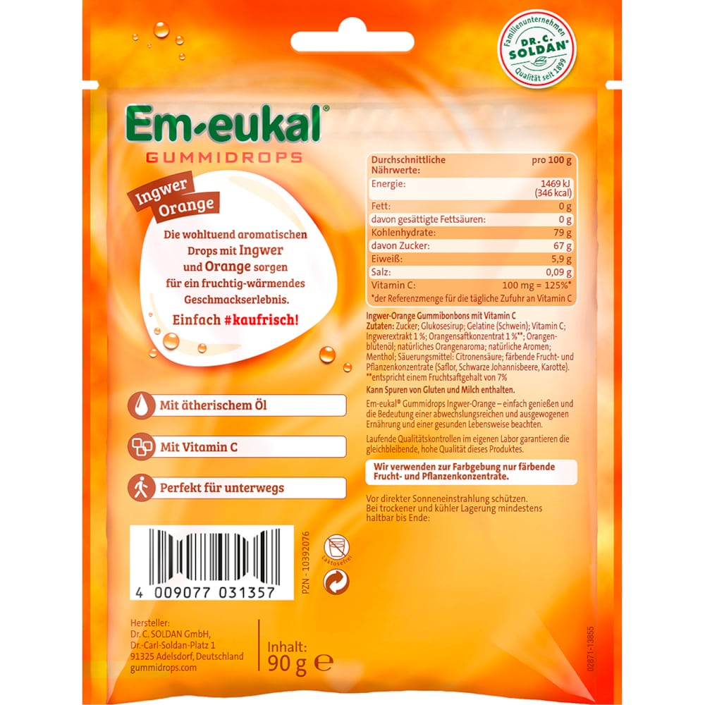 Em-eukal Gummidrops INGWER-ORANGE zuckerhaltig 90 g Bonbons
