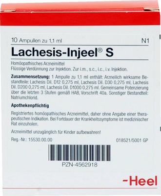 LACHESIS INJEEL S Ampullen 10 St Ampullen