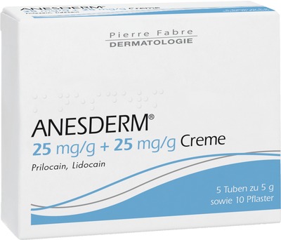 ANESDERM 25 mg/g + 25 mg/g Creme + 10 Pflaster 5X5 g Creme