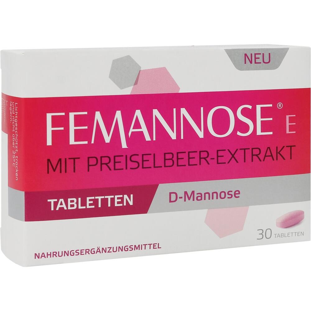 FEMMANOSE E– Tabletten mit je 1000 mg D-Mannose Pulver und 100 mg Preiselbeer-Extrakt 30 St Tabletten