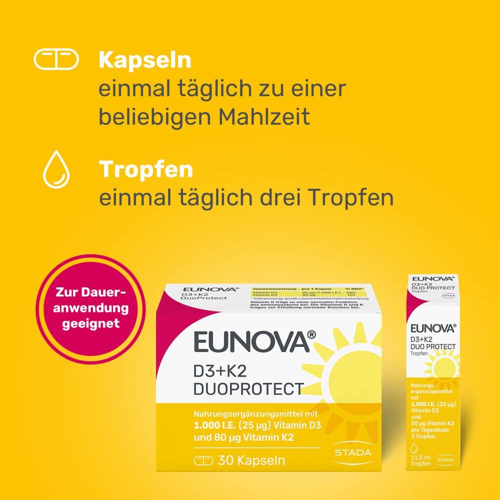 EUNOVA DuoProtect D3+K2 1000 I.E. 90 St Kapseln