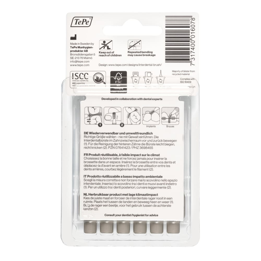 TEPE Interdentalbürste 1,3mm grau 6 St Zahnbürste