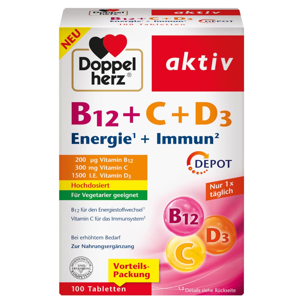 Doppelherz aktiv B12 + C+ D3 Energie + Immun 100 St Tabletten