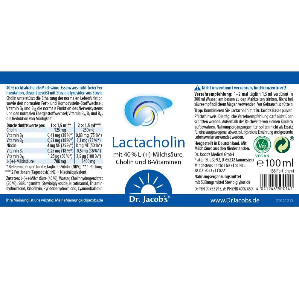 Dr. Jacob's LactaCholin Milchsäure Vitamin-B-Komplex vegan