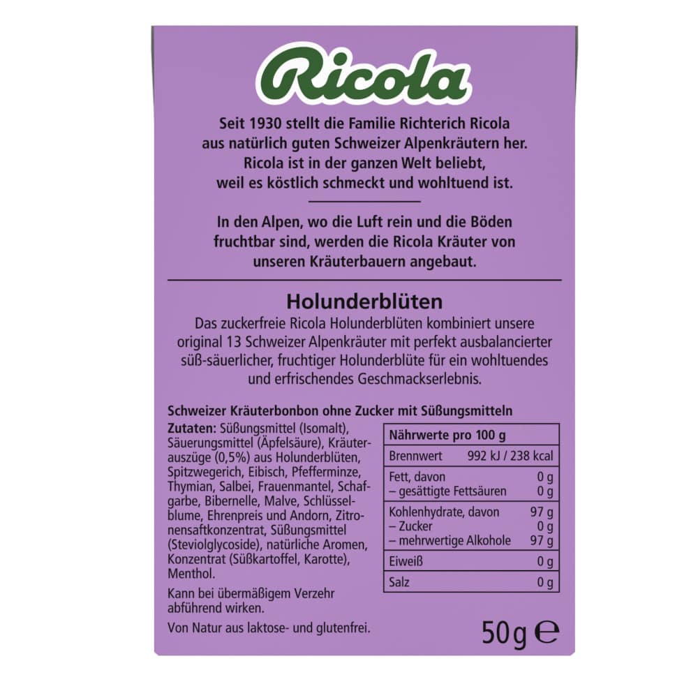 Ricola Holunderblüten Schweizer Kräuterbonbon zuckerfrei 50 g Bonbons
