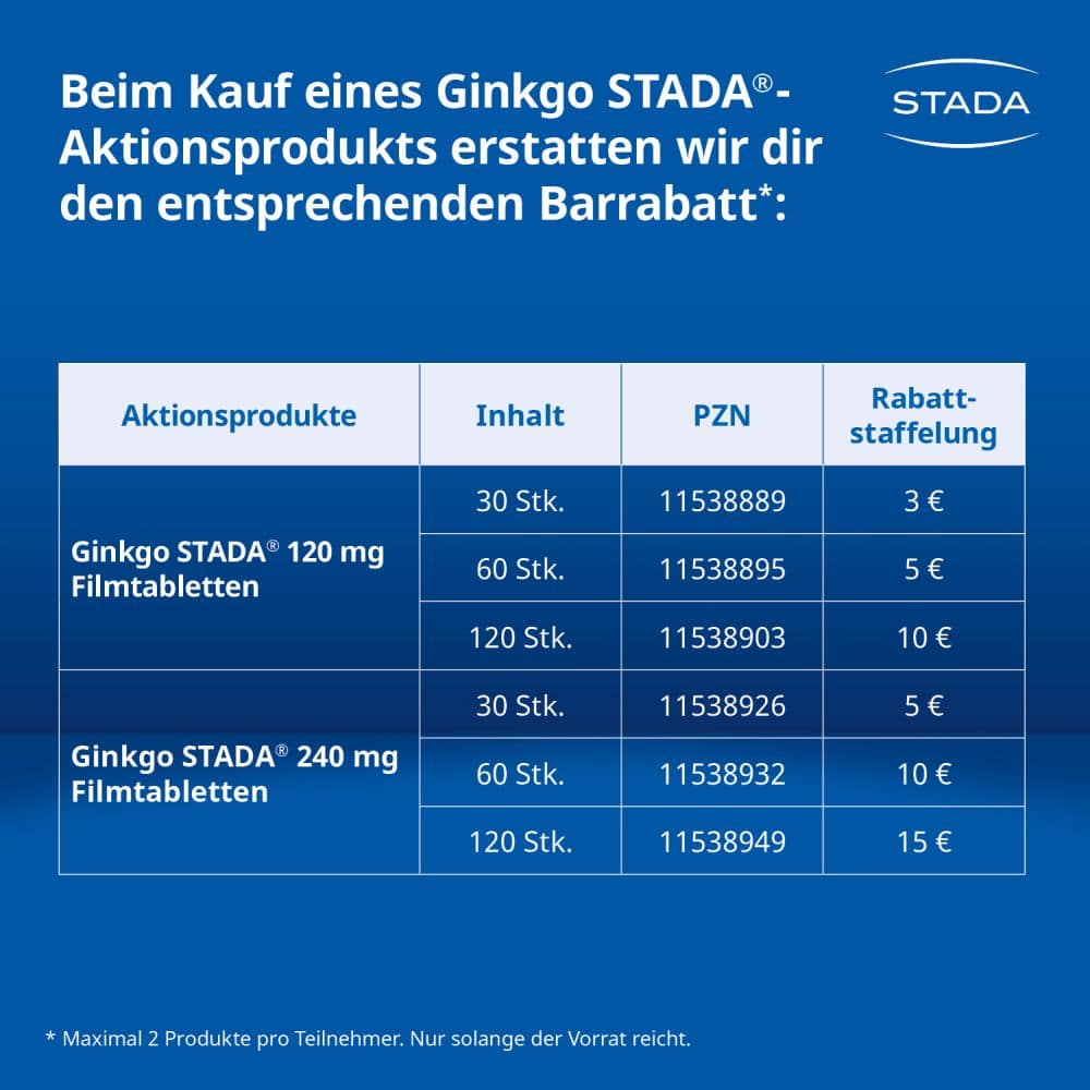 Ginkgo STADA 120 mg - 2x 15 €-Aktion*  120 St Filmtabletten