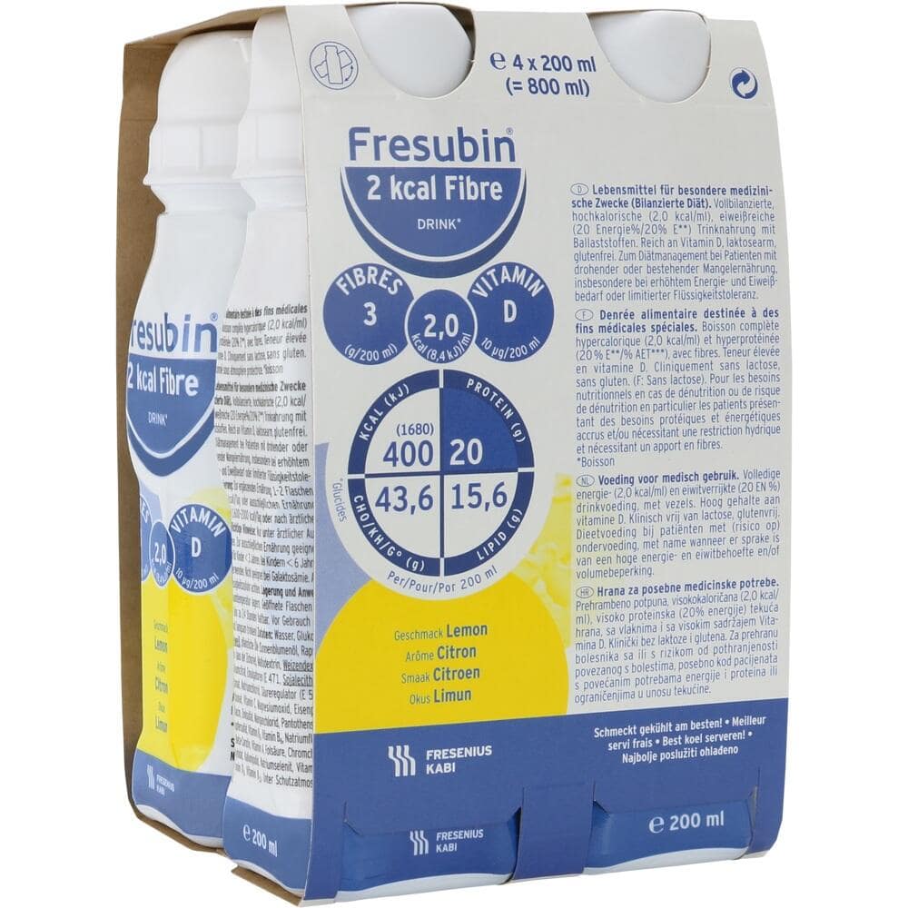 Fresubin 2 kcal Fibre Trinknahrung Lemon 4X200 ml Lösung