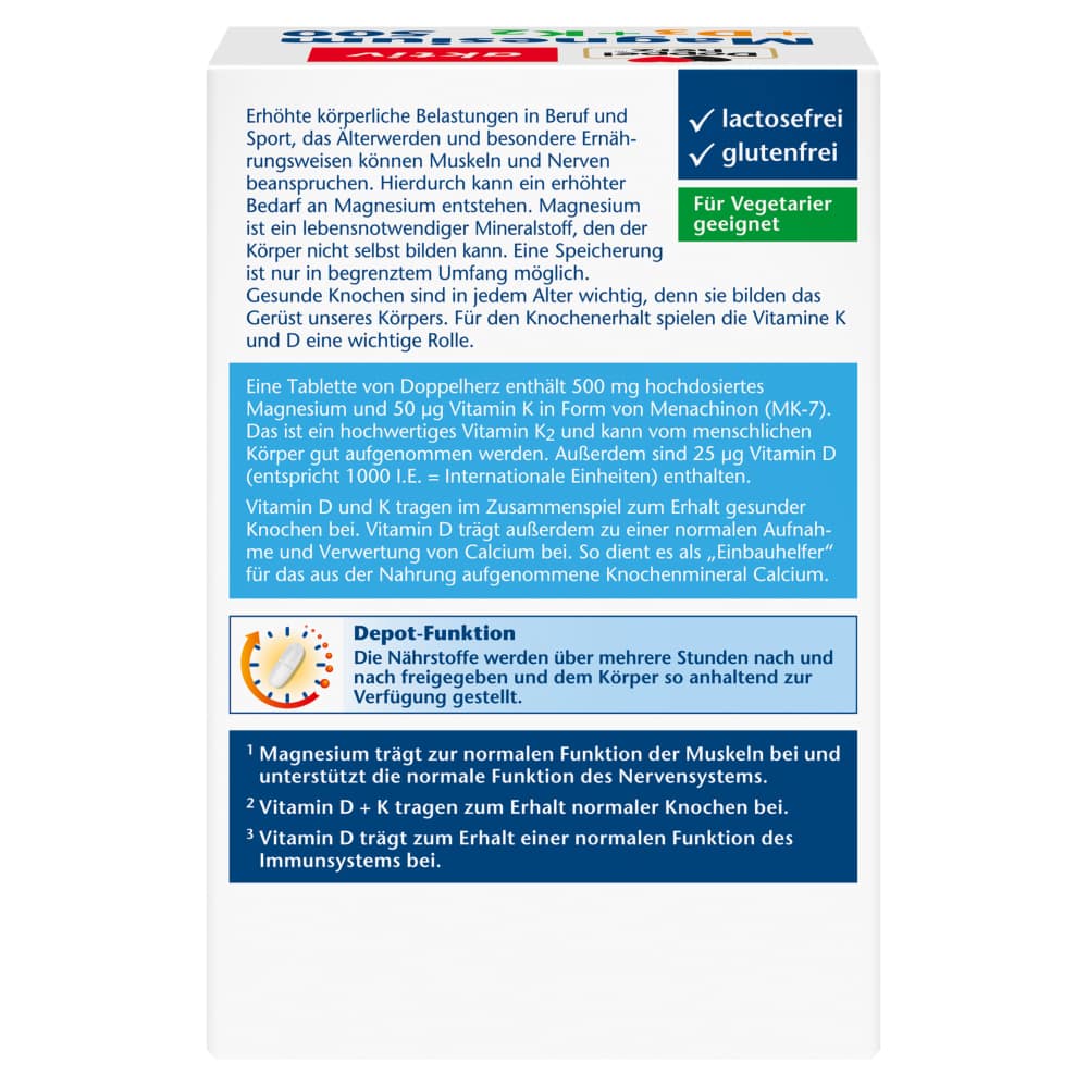 Doppelherz aktiv Magnesium + D3 + K2 500 DEPOT 60 St Tabletten