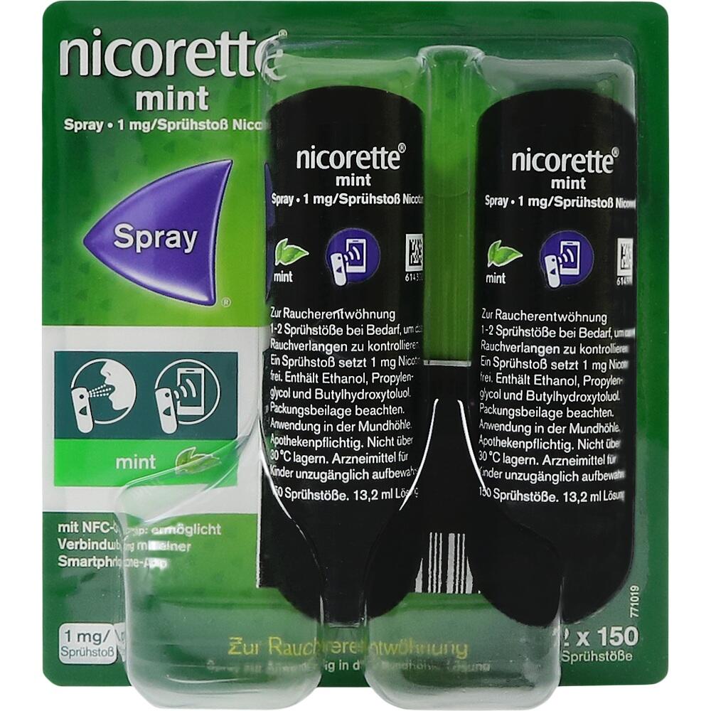 nicorette mint Spray mit Nikotin, Verbindung mit Tracking-App mögl.