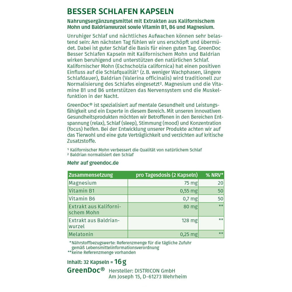 GreenDOC BESSER SCHLAFEN  32 St Hartkapseln