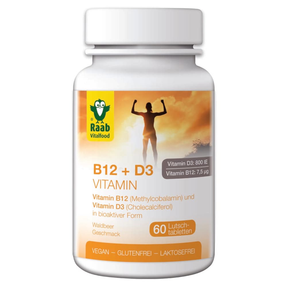 B12 + D3 VITAMIN Waldbeer Geschmack 60 St Lutschtabletten