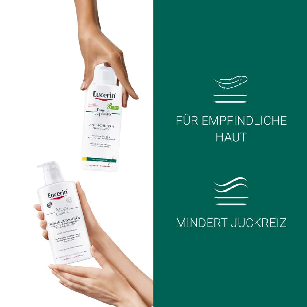 Eucerin DermoCapillaire Urea Kopfhaut beruhigendes Shampoo & Eucerin AtopiControl Dusch- und Badeöl 1 Sparset