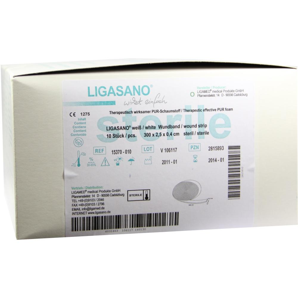 LIGASANO weiß Wundband 0,4x2,5x300 cm steril 10 St Tamponaden