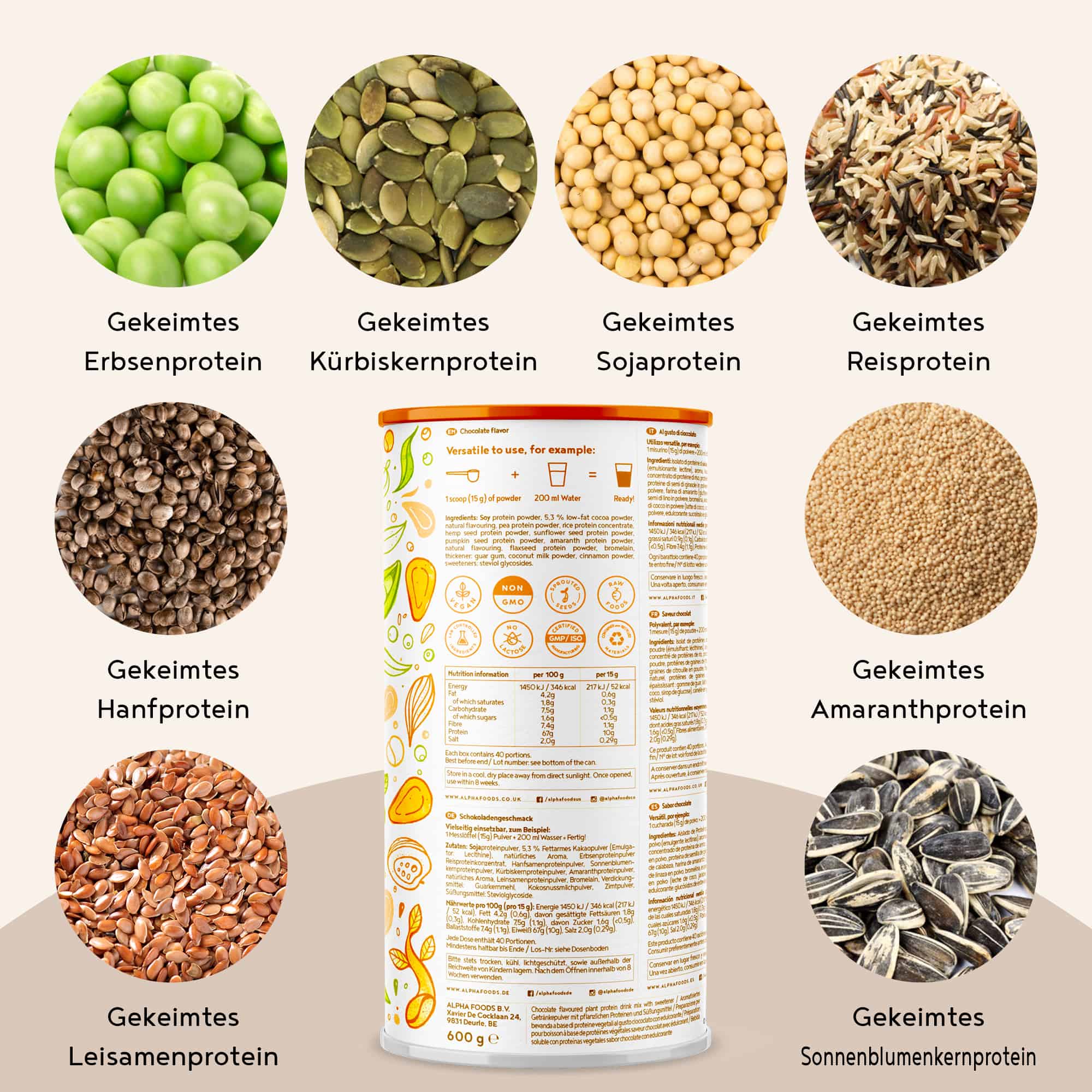 VeGAn PRoTeiN Schokolade Eiweißpulver 600 g Pulver