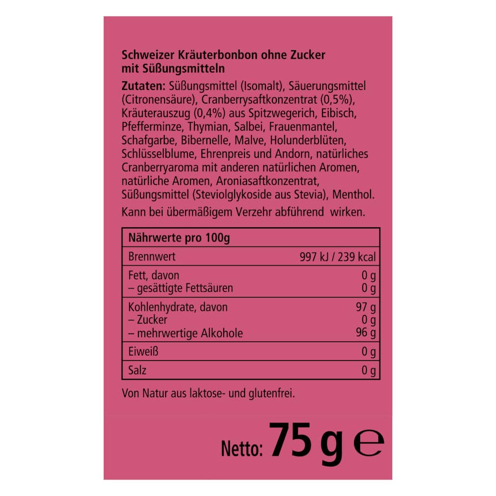 Ricola Cranberry Schweizer Kräuterbonbon zuckerfrei 75 g Bonbons