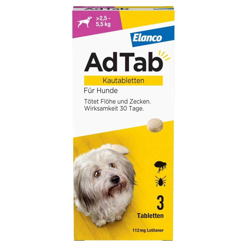 AdTab Kautabletten 112mg für Hunde 2,5-5,5 kg Elanco 3 St Kautabletten