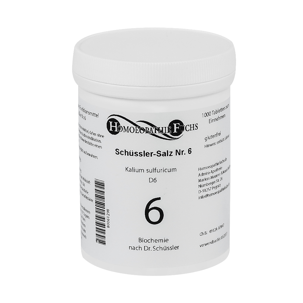 HOMOEOPATHIEFUCHS Schüssler-Salz Nummer 6 Kalium sulfuricum D6 Biochemie 1000 St Tabletten