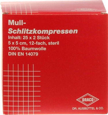 SCHLITZKOMPRESSEN Mull 5x5 cm steril 12fach 25X2 St Kompressen