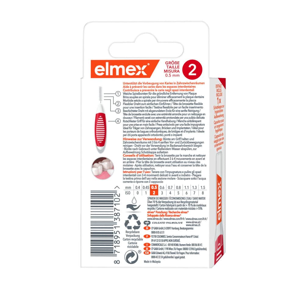 elmex INTERDENTALBÜRSTEN rot Größe 2 0,5 mm 8 St Zahnbürste